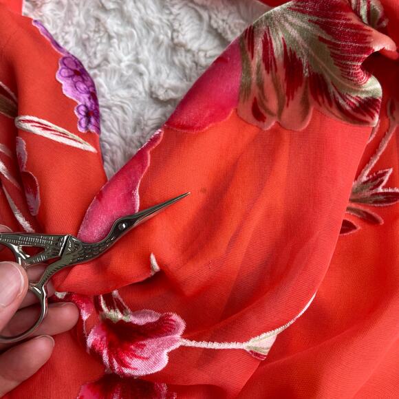 Cache silk floral halter midi dress velvet burnout cowl neck open back orange 2 - Picture 7 of 17